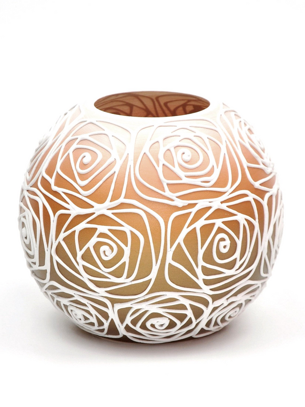 Exquisite Handpainted Glass Vase for Flowers - Orange Art Glass Round Vase, 6 inch | Home Decor & Interior Design - Premium  from Home Treasures - Just £74.99! Shop now at Home Treasures