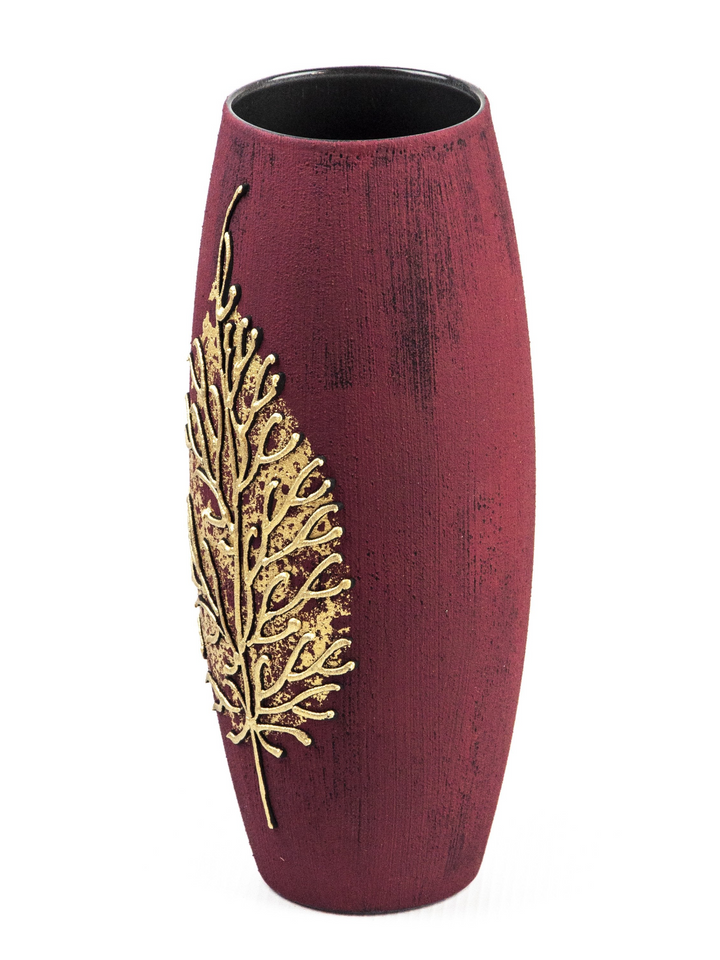 Gold on Burgundy Handpainted Art Glass Oval Vase for Flowers - Interior Design - Home Decor - Table Vase - Premium  from Home Treasures - Just £71.99! Shop now at Home Treasures