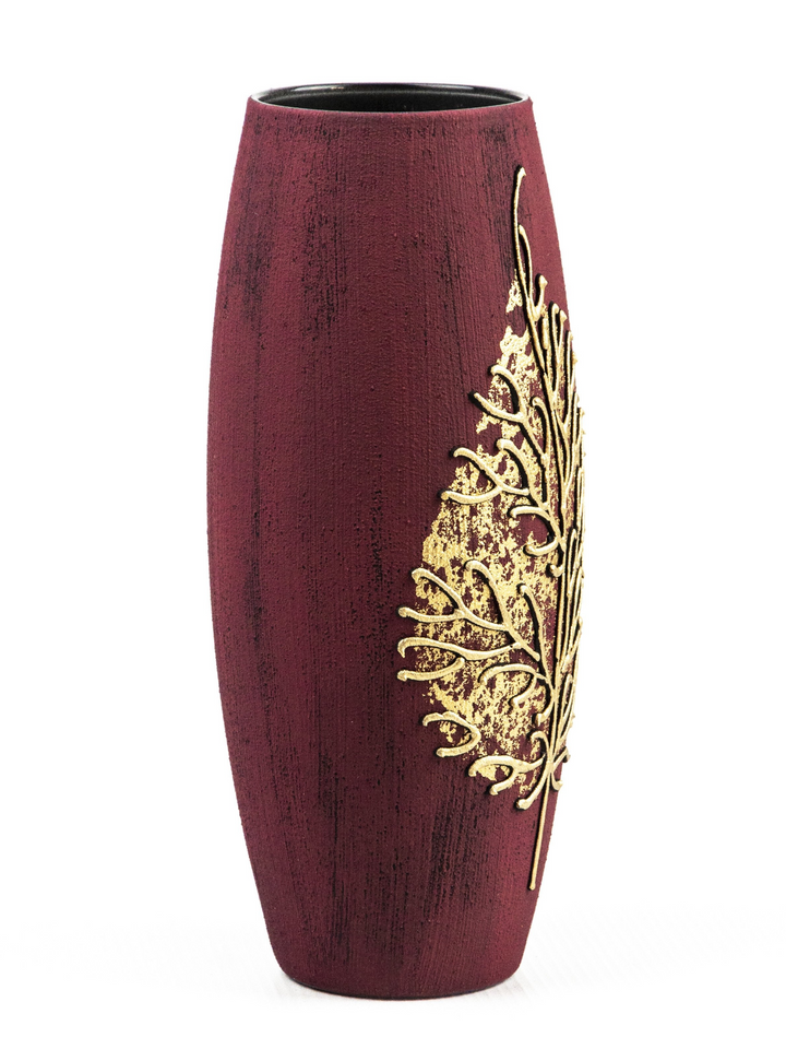 Gold on Burgundy Handpainted Art Glass Oval Vase for Flowers - Interior Design - Home Decor - Table Vase - Premium  from Home Treasures - Just £71.99! Shop now at Home Treasures