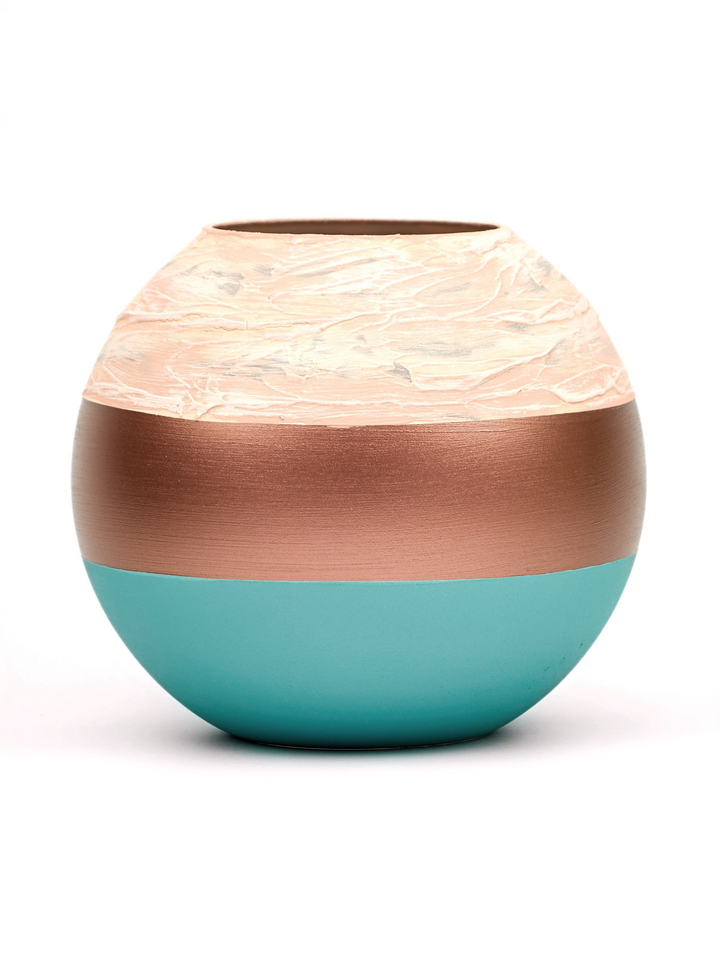 Handpainted Glass Vase | Painted Copper Bowl Art Glass Round Vase | Interior Design Home Room Decor | Table vase 6 inch - Premium  from Home Treasures - Just £74.99! Shop now at Home Treasures