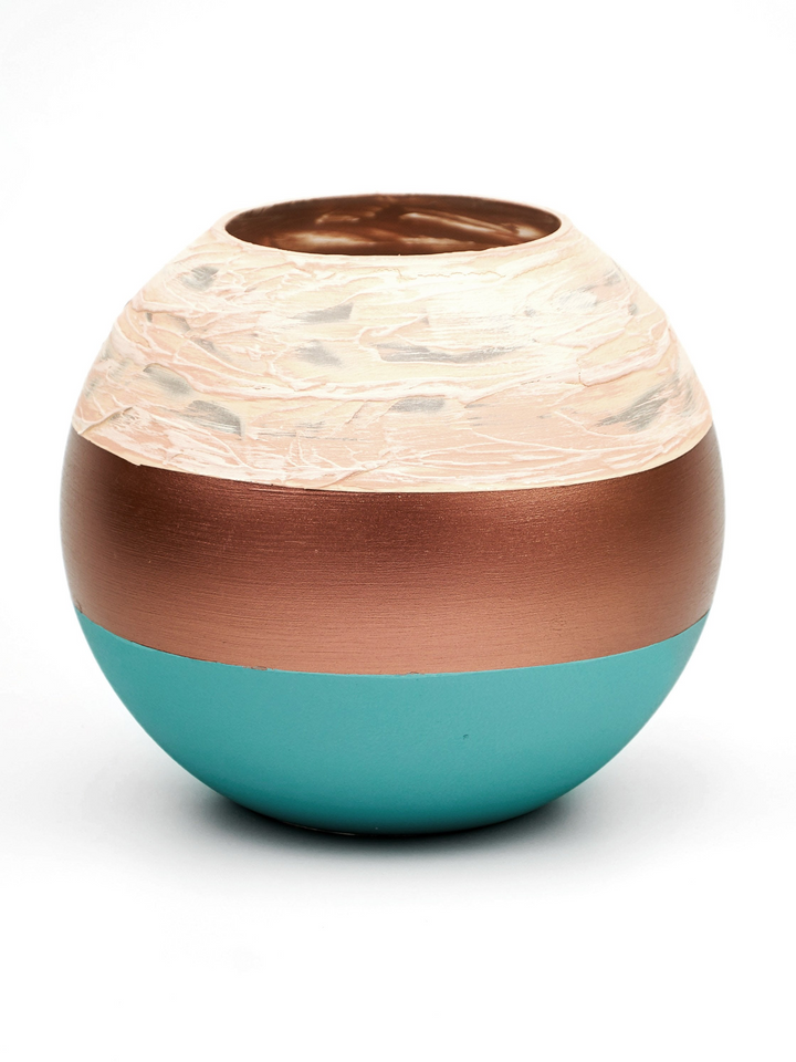 Handpainted Glass Vase | Painted Copper Bowl Art Glass Round Vase | Interior Design Home Room Decor | Table vase 6 inch - Premium  from Home Treasures - Just £74.99! Shop now at Home Treasures