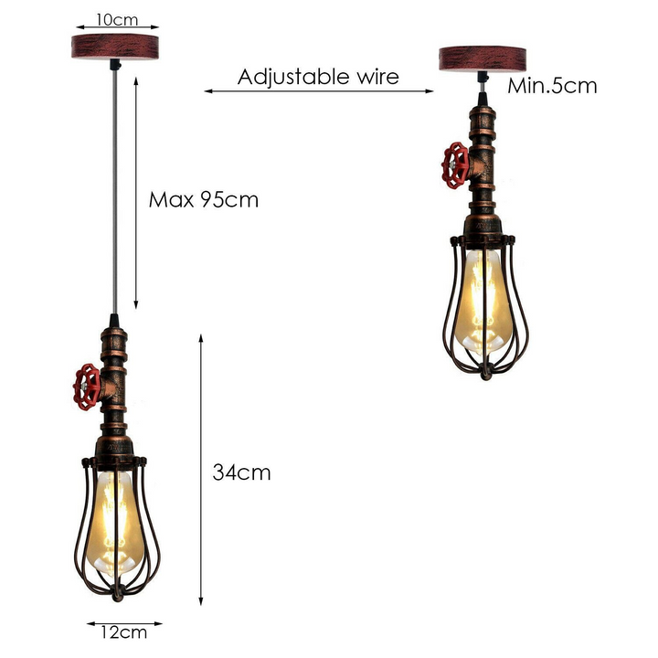 Steampunk Pipe Light with Balloon Cage - Vintage Industrial Pendant Light for Cafe, Bar, Kitchen, Restaurant & Bedroom - Premium  from Home Treasures - Just £24.99! Shop now at Home Treasures