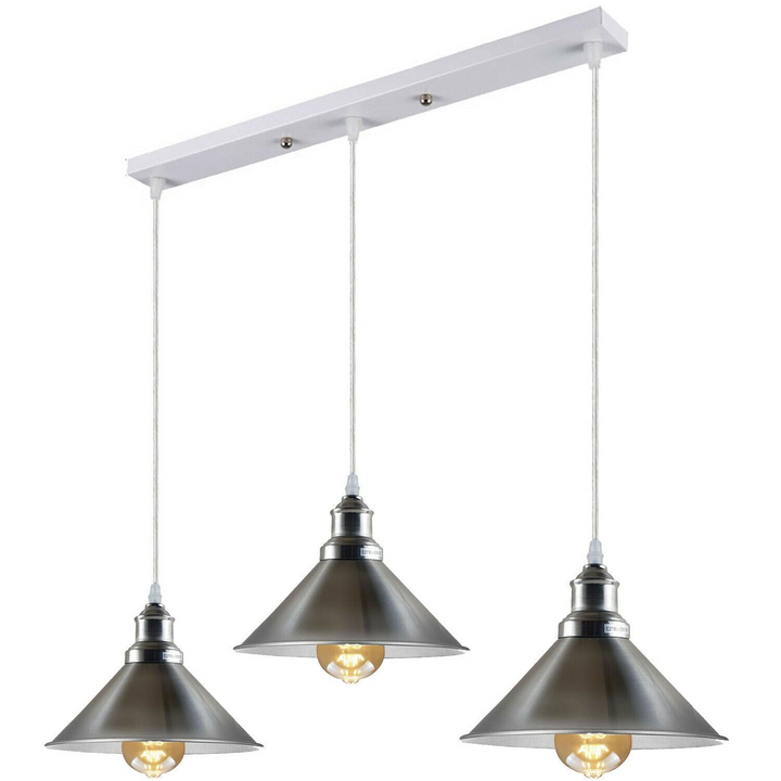 Modern Industrial Satin Nickel 3-Way Ceiling Pendant Light with Metal Cone Shape Shade - Ideal for Bar, Bedroom, Dining Room - Premium  from Home Treasures - Just £39.99! Shop now at Home Treasures