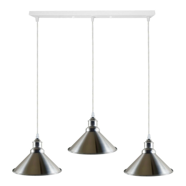 Modern Industrial Satin Nickel 3-Way Ceiling Pendant Light with Metal Cone Shape Shade - Ideal for Bar, Bedroom, Dining Room - Premium  from Home Treasures - Just £39.99! Shop now at Home Treasures