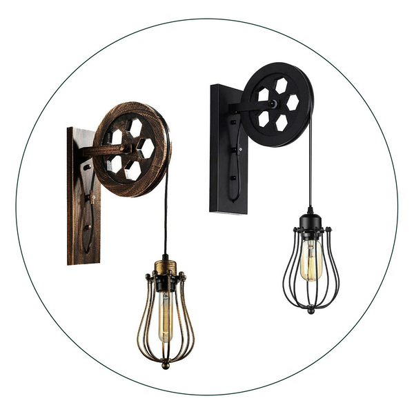 Retro/Industrial Pulley Wheel Wall Light - Metal Balloon Cage Shade - Premium  from Home Treasures - Just £25.99! Shop now at Home Treasures