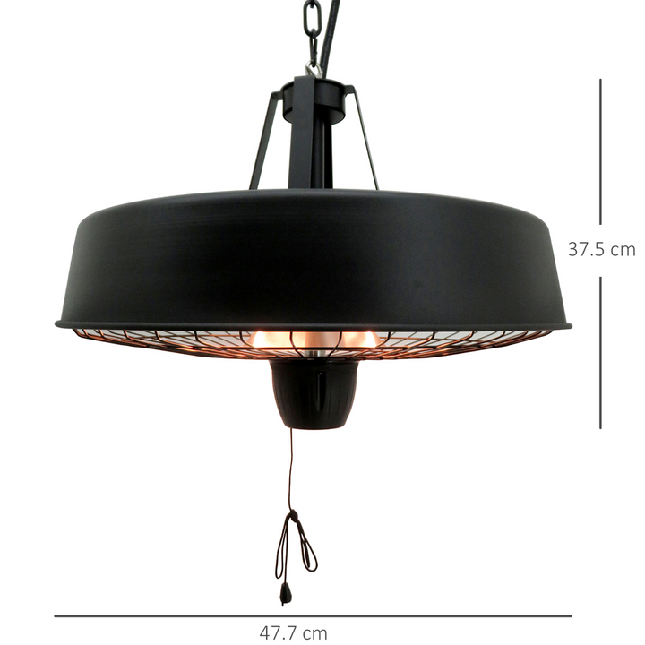 Outsunny Adjustable Power 1000/2500W Infrared Halogen Electric Light Heater - Ceiling Hanging Mount, Black - Premium  from Home Treasures - Just £96.99! Shop now at Home Treasures