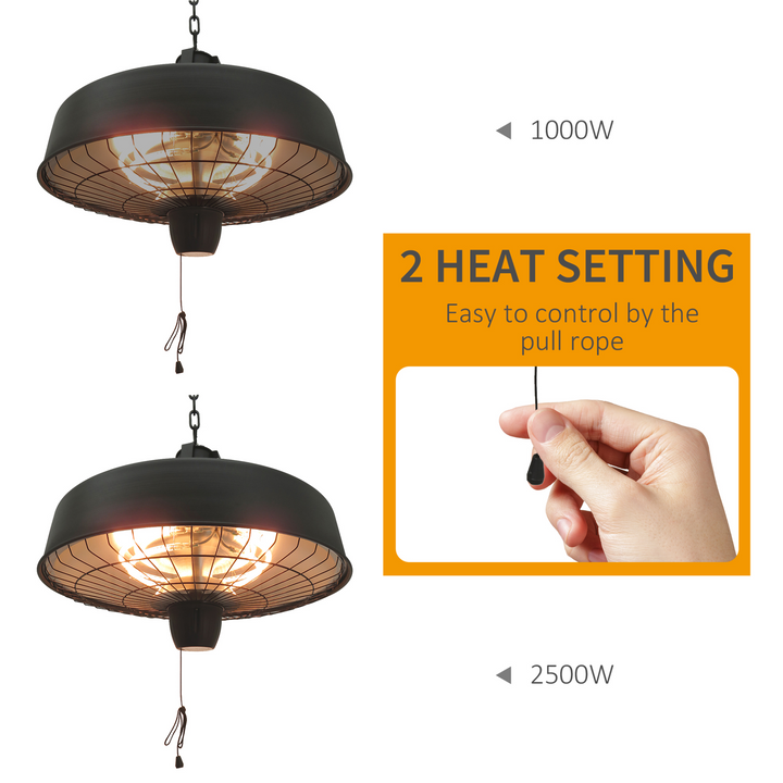 Outsunny Adjustable Power 1000/2500W Infrared Halogen Electric Light Heater - Ceiling Hanging Mount, Black - Premium  from Home Treasures - Just £96.99! Shop now at Home Treasures