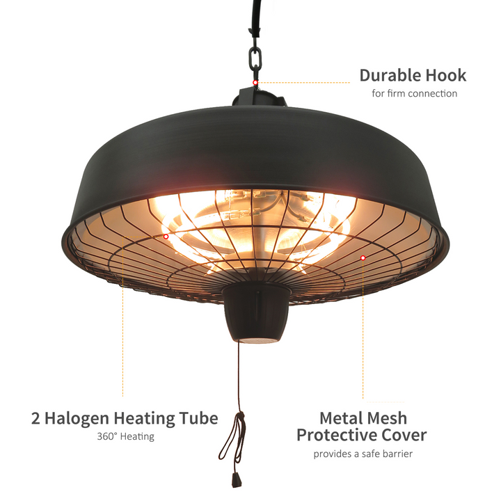 Outsunny Adjustable Power 1000/2500W Infrared Halogen Electric Light Heater - Ceiling Hanging Mount, Black - Premium  from Home Treasures - Just £96.99! Shop now at Home Treasures