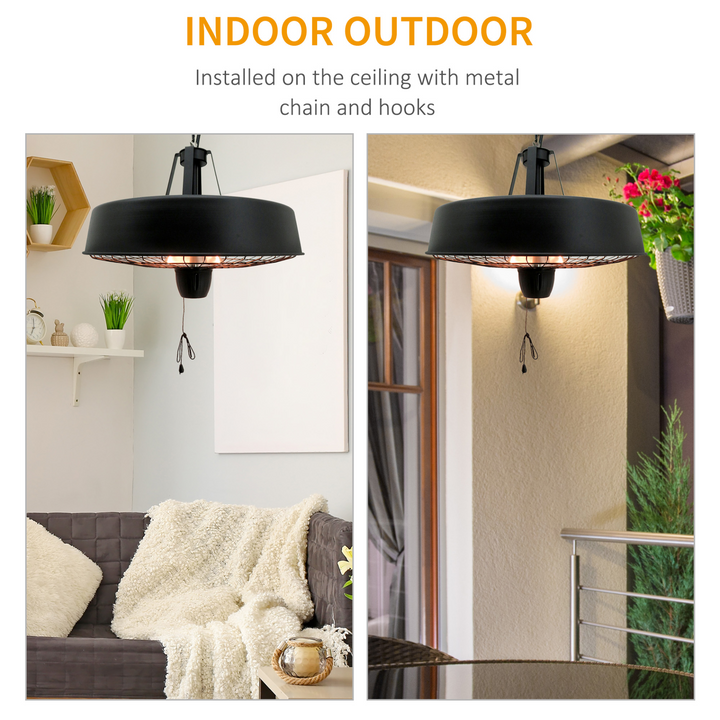 Outsunny Adjustable Power 1000/2500W Infrared Halogen Electric Light Heater - Ceiling Hanging Mount, Black - Premium  from Home Treasures - Just £96.99! Shop now at Home Treasures