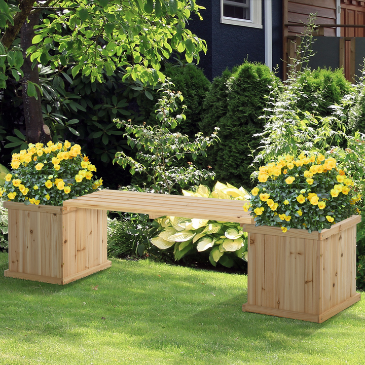 37L Wooden Garden Planter & Bench Combination Garden Raised Bed Patio Park Natural 176 x 38 x 40 cm - Premium  from Home Treasures - Just £82.99! Shop now at Home Treasures