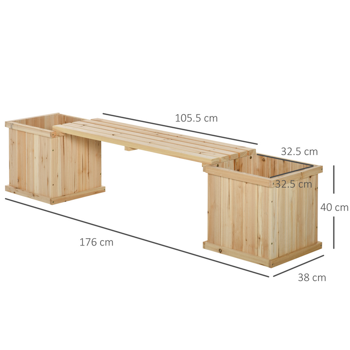 37L Wooden Garden Planter & Bench Combination Garden Raised Bed Patio Park Natural 176 x 38 x 40 cm - Premium  from Home Treasures - Just £82.99! Shop now at Home Treasures