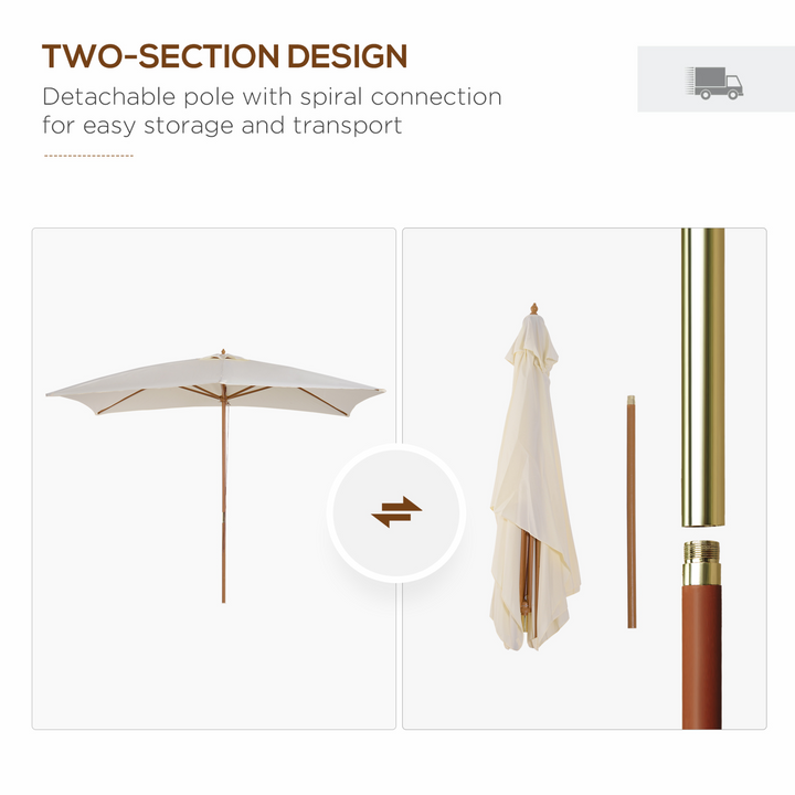 2 x 3m Wooden Parasol - Elegant Cream Garden Umbrella with Ventilated Canopy and Sturdy Bamboo Frame - Premium  from Home Treasures - Just £69.99! Shop now at Home Treasures