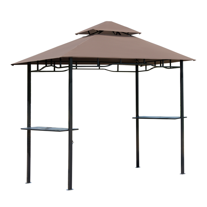 Double-Tier BBQ Gazebo (Coffee) - 252 x 245 x 148cm | Perfect Outdoor Grill Shelter with Two Side Shelves and Bottle Opener - Premium  from Home Treasures - Just £175.99! Shop now at Home Treasures