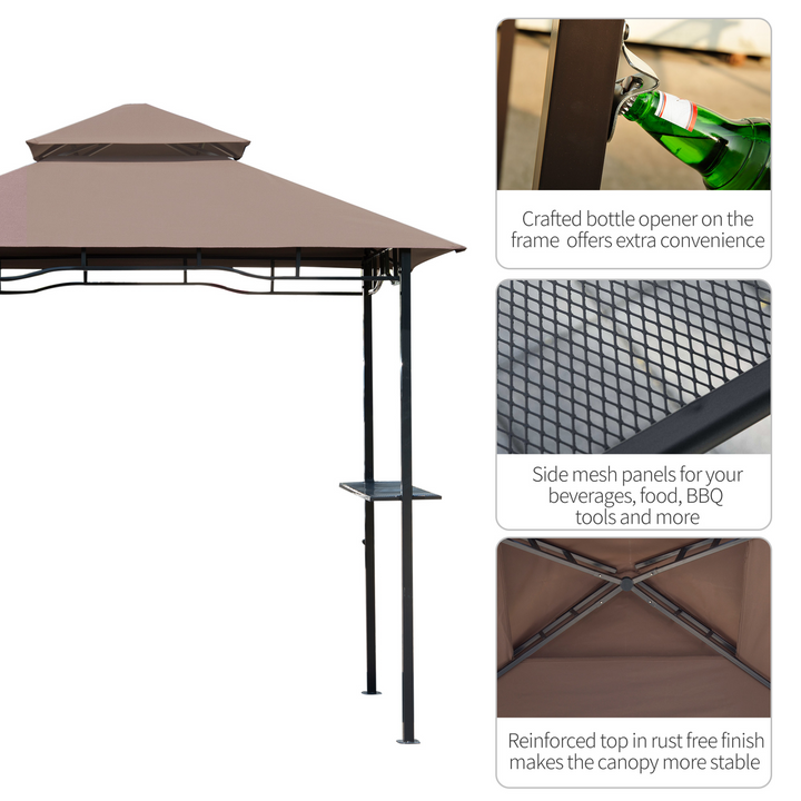 Double-Tier BBQ Gazebo (Coffee) - 252 x 245 x 148cm | Perfect Outdoor Grill Shelter with Two Side Shelves and Bottle Opener - Premium  from Home Treasures - Just £175.99! Shop now at Home Treasures