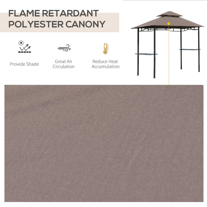 Double-Tier BBQ Gazebo (Coffee) - 252 x 245 x 148cm | Perfect Outdoor Grill Shelter with Two Side Shelves and Bottle Opener - Premium  from Home Treasures - Just £175.99! Shop now at Home Treasures