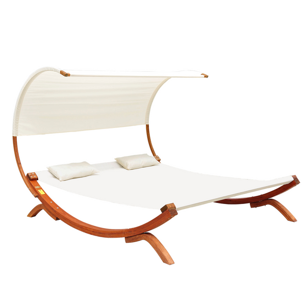 Hammock Chaise Day Bed with Canopy Wooden Double Sun Lounger - Cream - Premium  from Home Treasures - Just £355.99! Shop now at Home Treasures