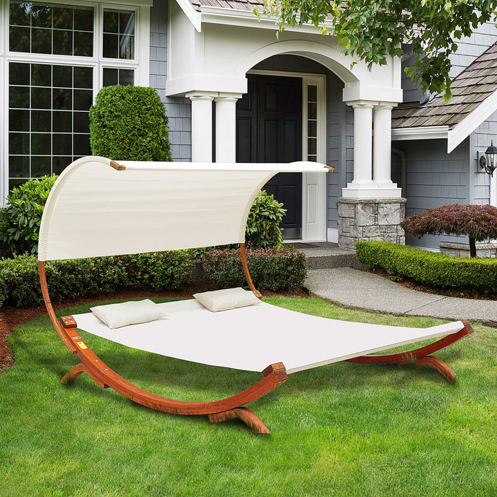 Hammock Chaise Day Bed with Canopy Wooden Double Sun Lounger - Cream - Premium  from Home Treasures - Just £355.99! Shop now at Home Treasures