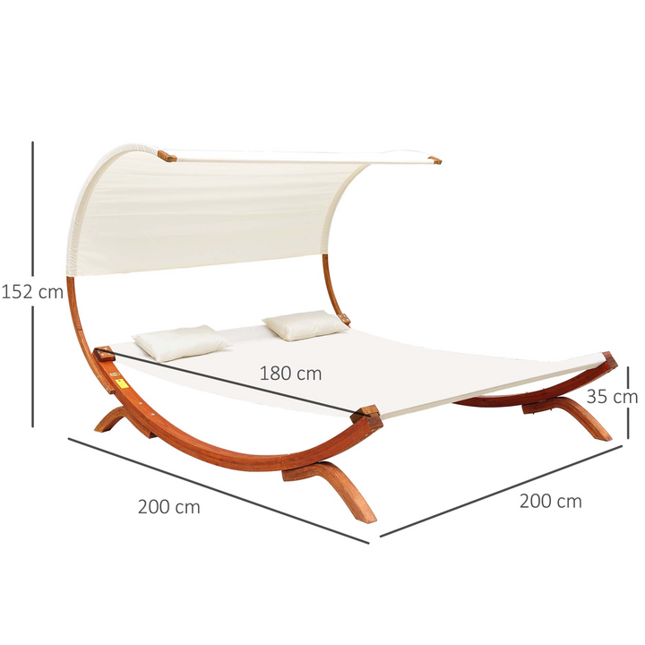 Hammock Chaise Day Bed with Canopy Wooden Double Sun Lounger - Cream - Premium  from Home Treasures - Just £355.99! Shop now at Home Treasures