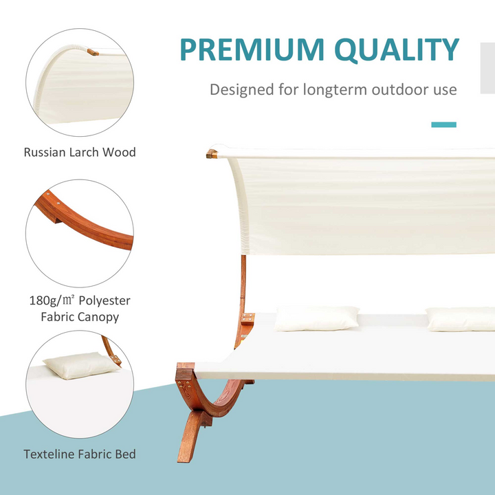 Hammock Chaise Day Bed with Canopy Wooden Double Sun Lounger - Cream - Premium  from Home Treasures - Just £355.99! Shop now at Home Treasures