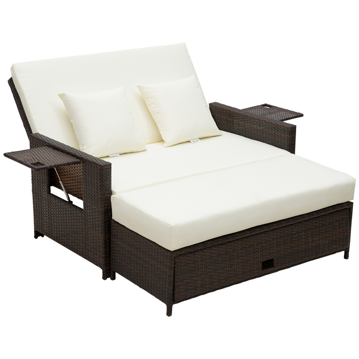 2 Seater Assembled Rattan Sofa Sun Lounger with Fire Retardant Sponge - Brown - Premium  from Home Treasures - Just £566.99! Shop now at Home Treasures