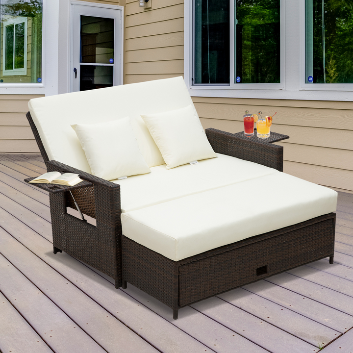 2 Seater Assembled Rattan Sofa Sun Lounger with Fire Retardant Sponge - Brown - Premium  from Home Treasures - Just £566.99! Shop now at Home Treasures