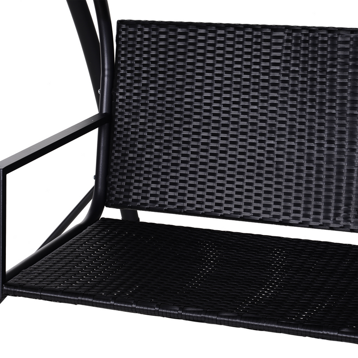 Rattan Swing Chair with Adjustable Canopy & Removable Cushion (Black) - Weatherproof, UV Resistant, Sturdy Frame, Cozy Seating for 3, Ideal for Garden & Patio - Premium  from Home Treasures - Just £314.99! Shop now at Home Treasures