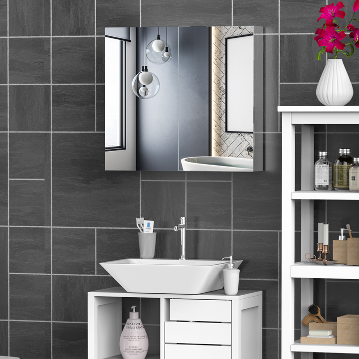 Elegant Stainless Steel Mirrored Bathroom Cabinet - 55 x 60 x 12cm | Space-Saving Storage Solution - Premium  from Home Treasures - Just £101.99! Shop now at Home Treasures