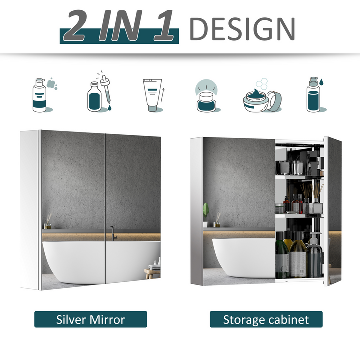 Elegant Stainless Steel Mirrored Bathroom Cabinet - 55 x 60 x 12cm | Space-Saving Storage Solution - Premium  from Home Treasures - Just £101.99! Shop now at Home Treasures