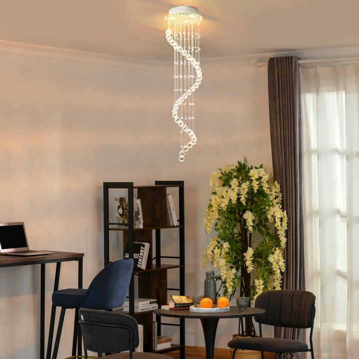 Modern Crystal Chandelier - 120cm Ceiling Light Pendant Lamp with Chrome Finish & Glass Droplets - Premium  from Home Treasures - Just £77.99! Shop now at Home Treasures