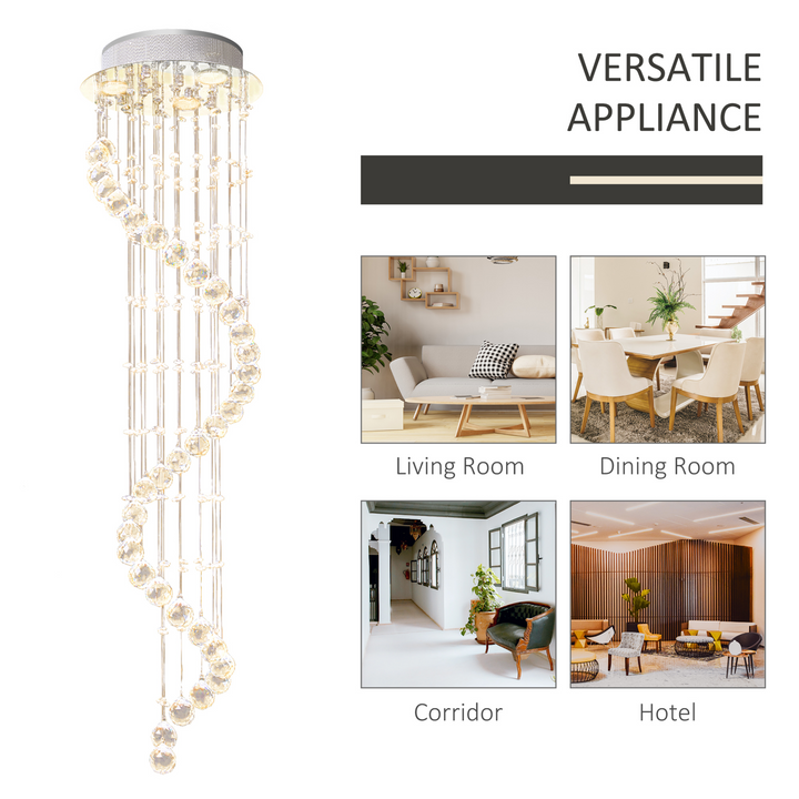 Modern Crystal Chandelier - 120cm Ceiling Light Pendant Lamp with Chrome Finish & Glass Droplets - Premium  from Home Treasures - Just £77.99! Shop now at Home Treasures