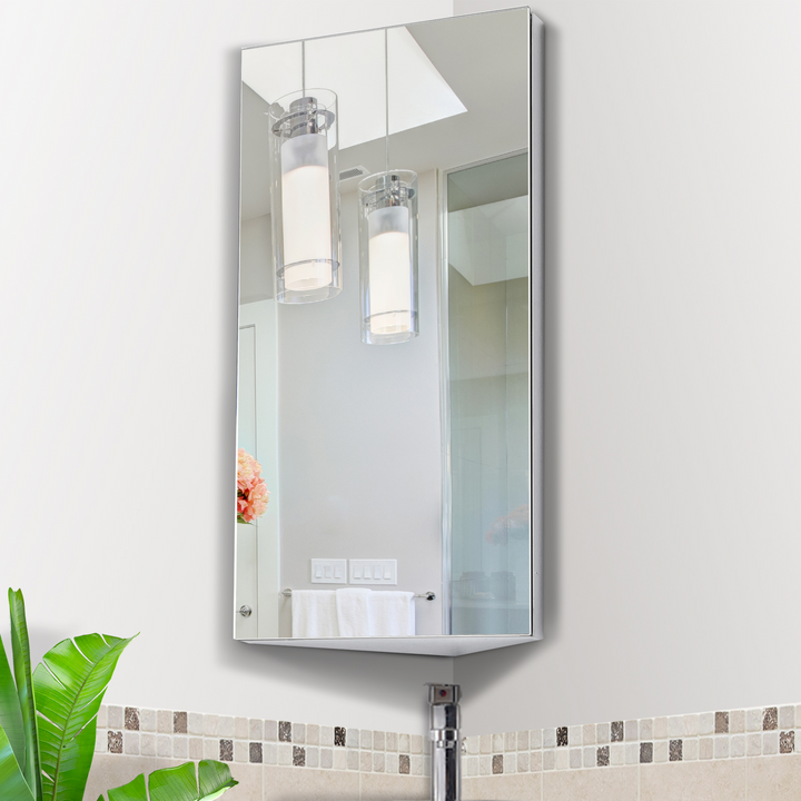 Stainless Steel Corner Mirror Storage Cabinet - 30 x 18.4 x 60cm, Space-Saving Bathroom Organizer with Ample Storage & Durable Construction - Premium  from Home Treasures - Just £79.99! Shop now at Home Treasures