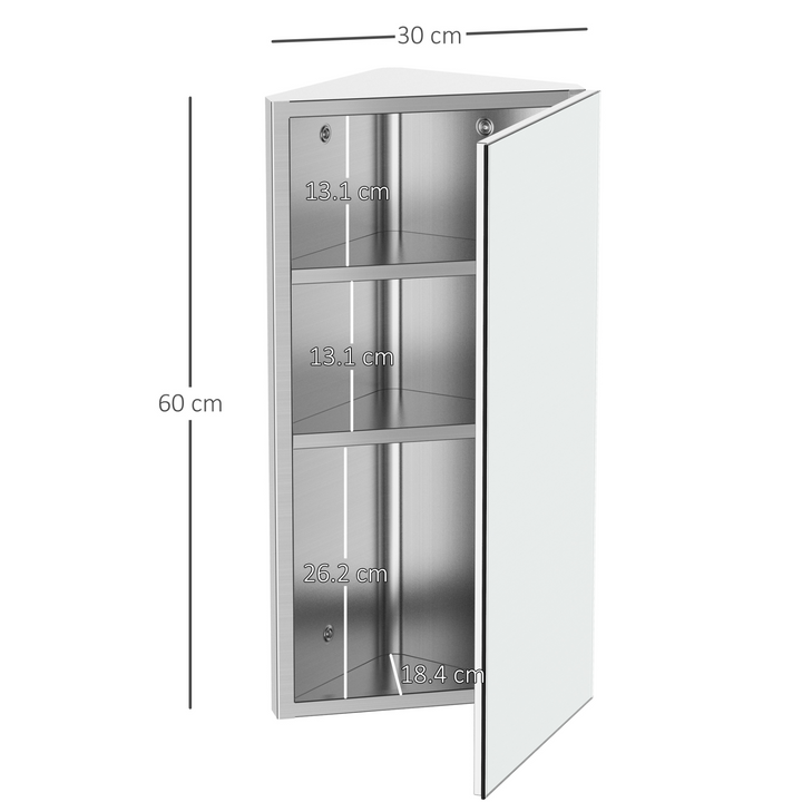 Stainless Steel Corner Mirror Storage Cabinet - 30 x 18.4 x 60cm, Space-Saving Bathroom Organizer with Ample Storage & Durable Construction - Premium  from Home Treasures - Just £79.99! Shop now at Home Treasures