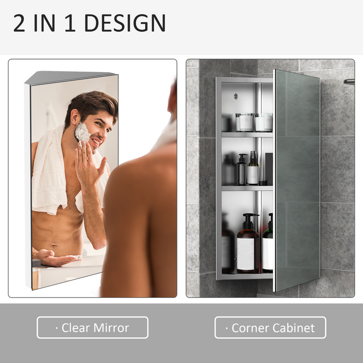 Stainless Steel Corner Mirror Storage Cabinet - 30 x 18.4 x 60cm, Space-Saving Bathroom Organizer with Ample Storage & Durable Construction - Premium  from Home Treasures - Just £79.99! Shop now at Home Treasures