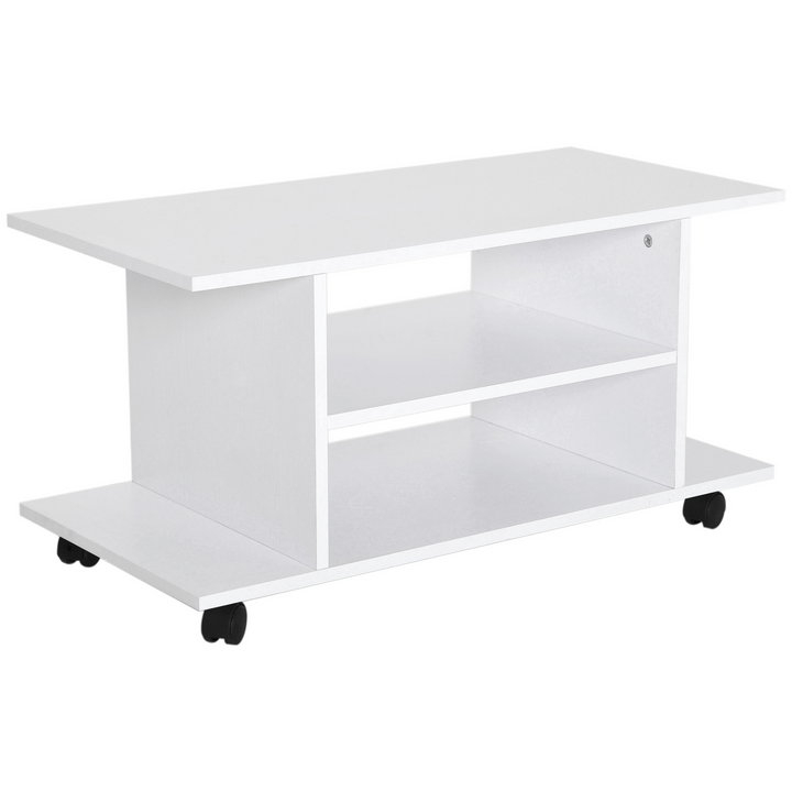 Modern White TV Unit with Shelves - Stylish 3-Tier Stand with Rolling Wheels, 80 x 40 x 40cm - Premium  from Home Treasures - Just £55.99! Shop now at Home Treasures