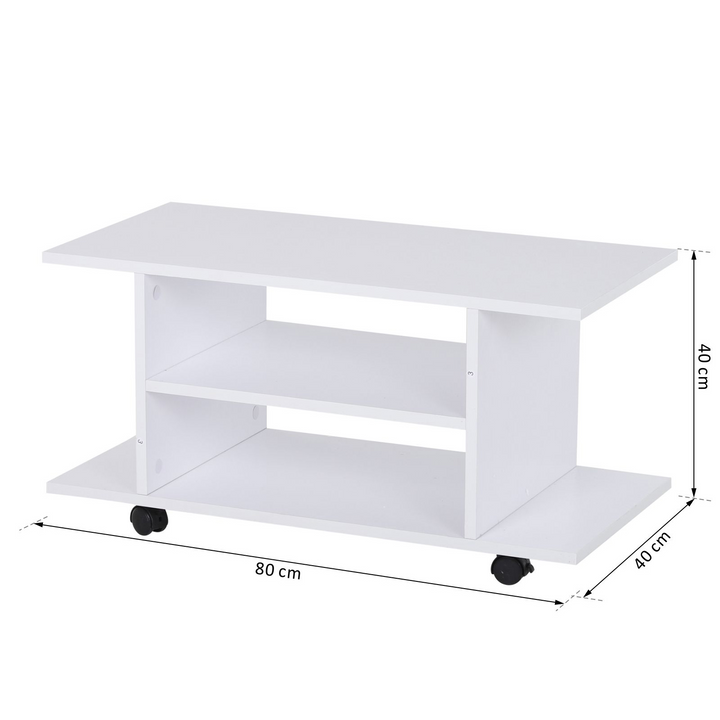 Modern White TV Unit with Shelves - Stylish 3-Tier Stand with Rolling Wheels, 80 x 40 x 40cm - Premium  from Home Treasures - Just £55.99! Shop now at Home Treasures