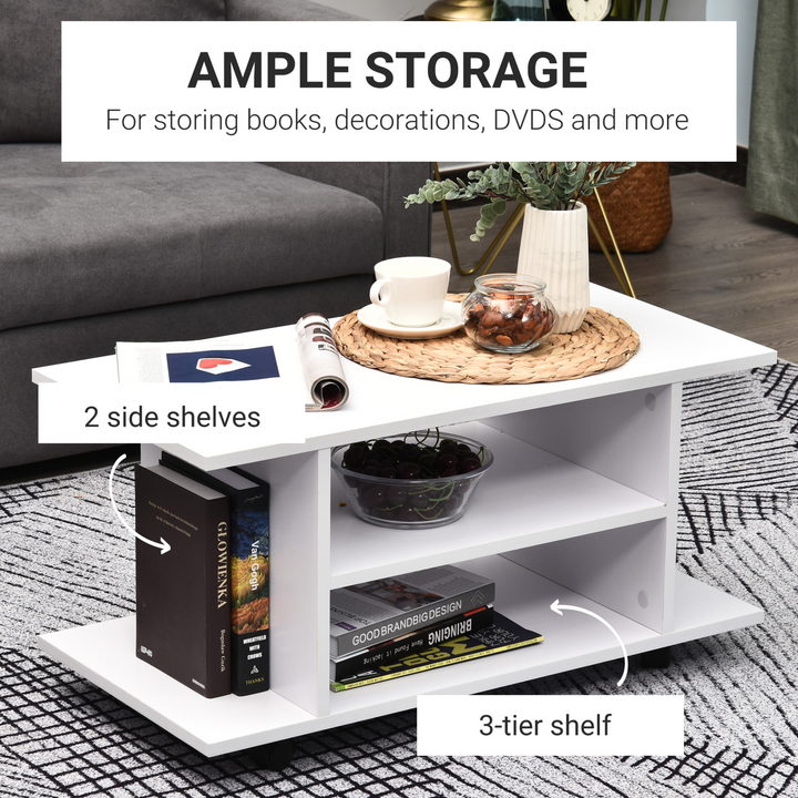 Modern White TV Unit with Shelves - Stylish 3-Tier Stand with Rolling Wheels, 80 x 40 x 40cm - Premium  from Home Treasures - Just £55.99! Shop now at Home Treasures