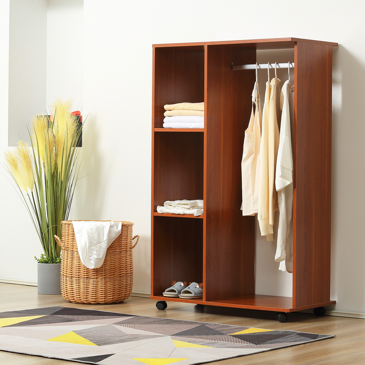 Mobile Open Wardrobe with Hanging Rail and Storage Shelves - Walnut Finish, Ideal for Bedrooms - Premium  from Home Treasures - Just £74.99! Shop now at Home Treasures