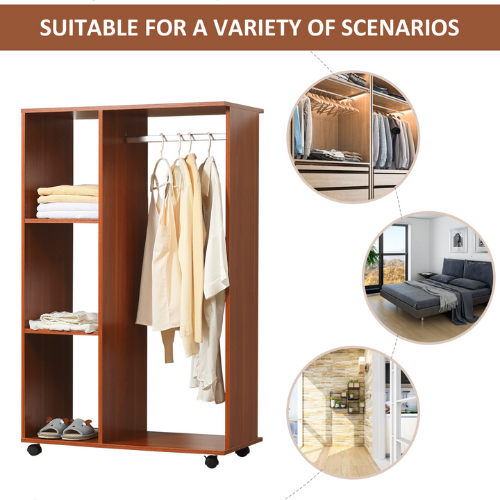 Mobile Open Wardrobe with Hanging Rail and Storage Shelves - Walnut Finish, Ideal for Bedrooms - Premium  from Home Treasures - Just £74.99! Shop now at Home Treasures