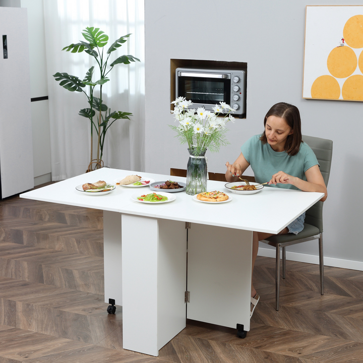 Mobile Drop Leaf Dining Kitchen Table - Space-Saving Folding Desk with Wheels & Storage Shelves - White - Premium  from Home Treasures - Just £124.99! Shop now at Home Treasures