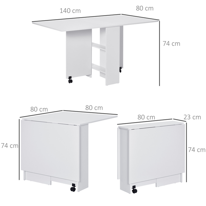 Mobile Drop Leaf Dining Kitchen Table - Space-Saving Folding Desk with Wheels & Storage Shelves - White - Premium  from Home Treasures - Just £124.99! Shop now at Home Treasures