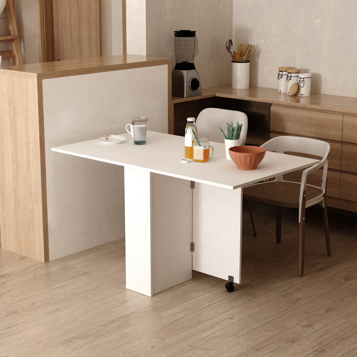 Mobile Drop Leaf Dining Kitchen Table - Space-Saving Folding Desk with Wheels & Storage Shelves - White - Premium  from Home Treasures - Just £124.99! Shop now at Home Treasures