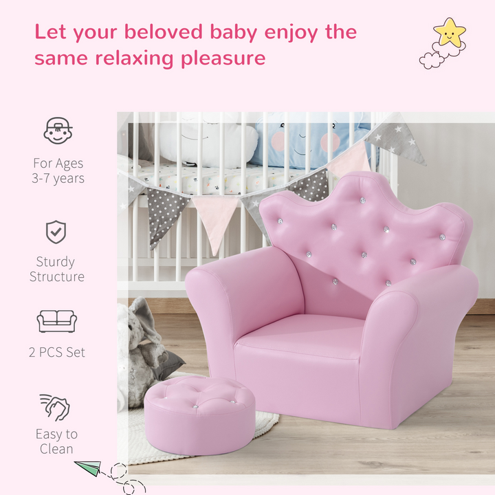 Cute & Comfy Children's Pink Armchair with Footstool - Durable PU Leather - Perfect for Kids Ages 3-5 - Premium  from Home Treasures - Just £85.99! Shop now at Home Treasures