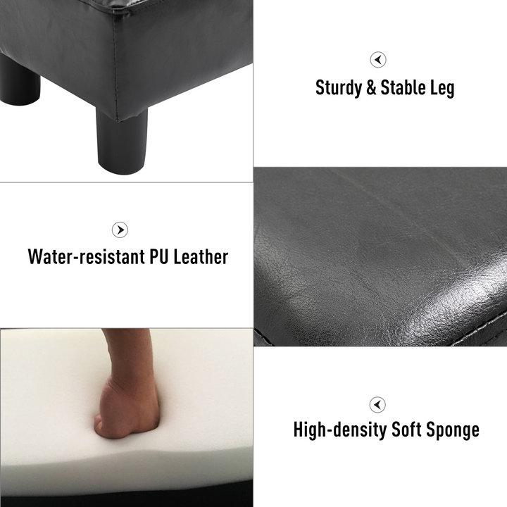 Black PU Leather Footstool - Stylish & Comfortable Foot Rest for Home Office, 40 x 30 x 24cm - Premium  from Home Treasures - Just £35.99! Shop now at Home Treasures