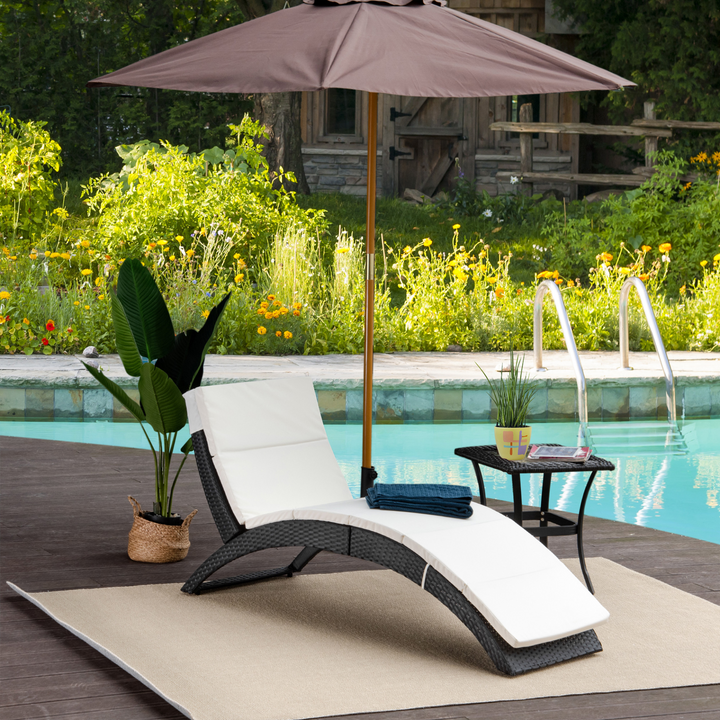 Ergonomic PE Rattan Sun Lounger - Folding Patio Wicker Recliner with Cushion in Black - Premium  from Home Treasures - Just £187.99! Shop now at Home Treasures