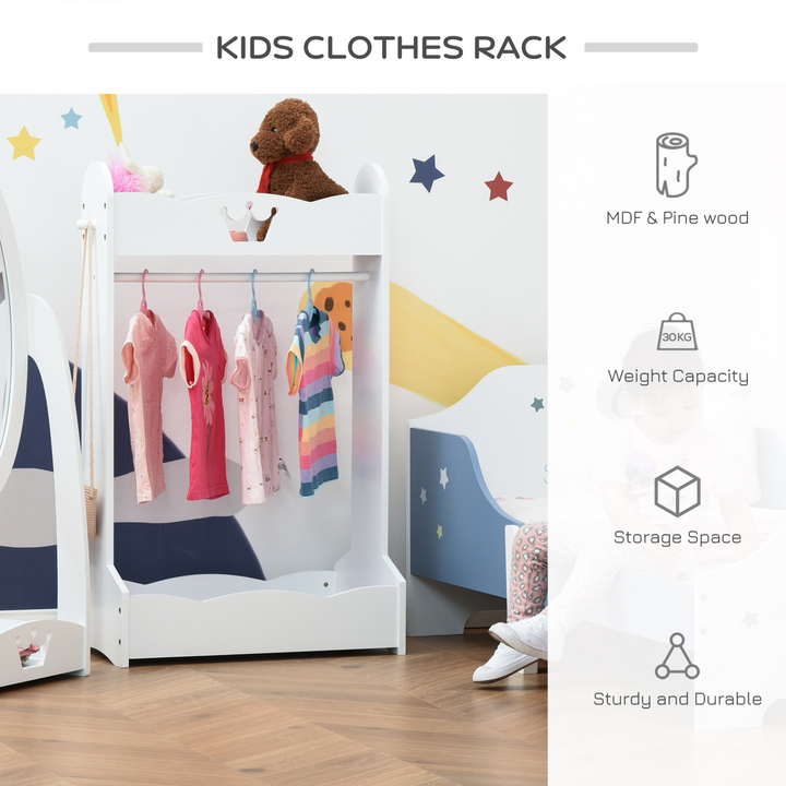 Children's Wooden Freestanding Wardrobe w/ Storage Shelves in White - Cute Princess Design, Sturdy & Durable, Ideal for Ages 3-8 - Premium  from Home Treasures - Just £83.99! Shop now at Home Treasures