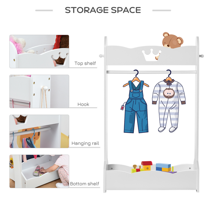 Children's Wooden Freestanding Wardrobe w/ Storage Shelves (White) - Cute Princess Design, Sturdy & Durable, Ideal for Ages 3-8 - Premium  from Home Treasures - Just £83.99! Shop now at Home Treasures