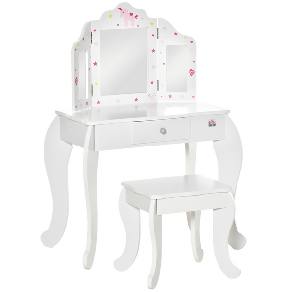 Children's Vanity Table & Stool Set - White Makeup Desk with Rotatable Mirrors and Drawer, Perfect for Girls' Bedrooms & Playrooms - Premium  from Home Treasures - Just £80.99! Shop now at Home Treasures