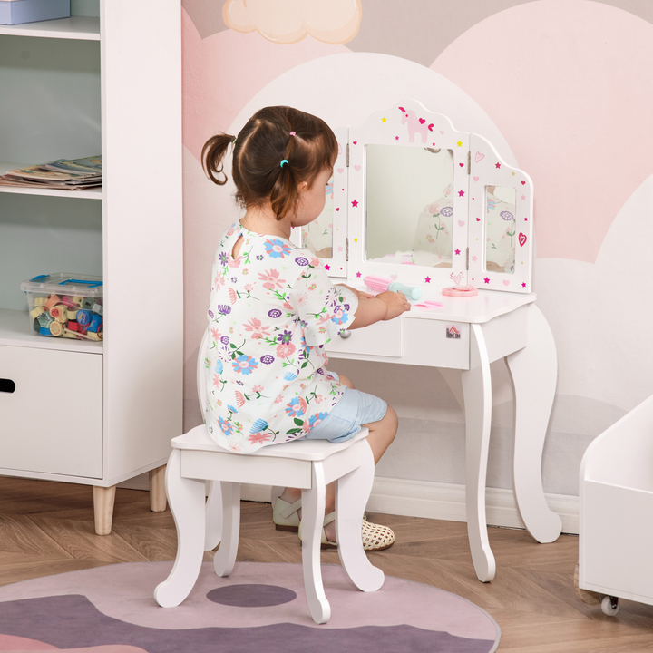 Children's Vanity Table & Stool Set - White Makeup Desk with Rotatable Mirrors and Drawer, Perfect for Girls' Bedrooms & Playrooms - Premium  from Home Treasures - Just £80.99! Shop now at Home Treasures