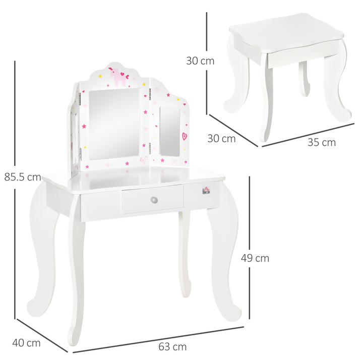 Children's Vanity Table & Stool Set - White Makeup Desk with Rotatable Mirrors and Drawer, Perfect for Girls' Bedrooms & Playrooms - Premium  from Home Treasures - Just £80.99! Shop now at Home Treasures