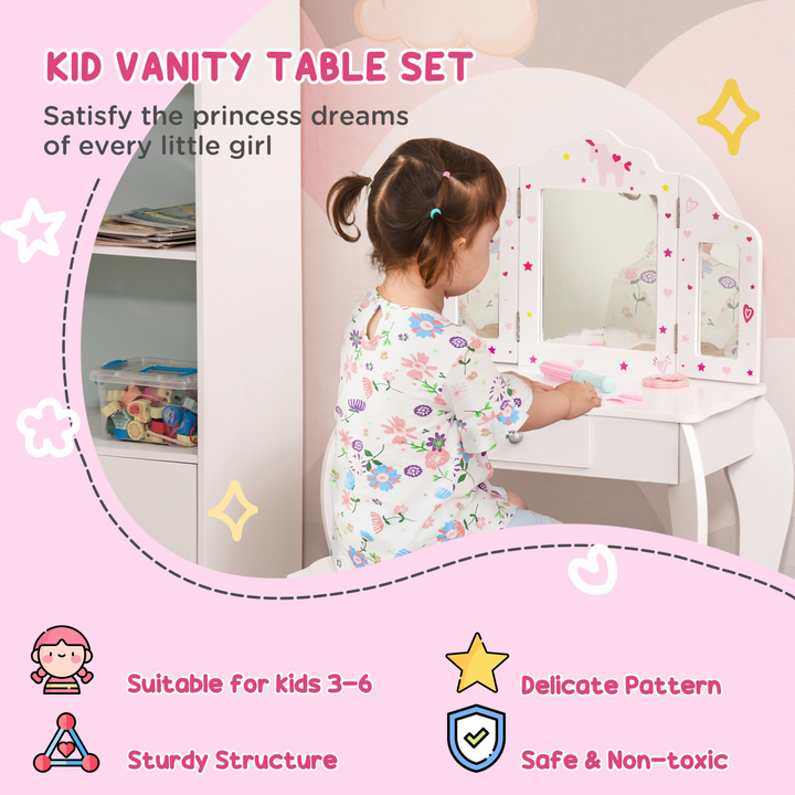 Children's Vanity Table & Stool Set - White Makeup Desk with Rotatable Mirrors and Drawer, Perfect for Girls' Bedrooms & Playrooms - Premium  from Home Treasures - Just £80.99! Shop now at Home Treasures